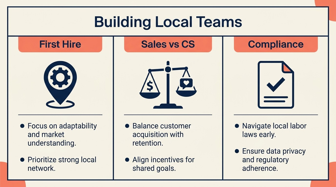 Building local teams for international expansion with country managers and hiring strategy