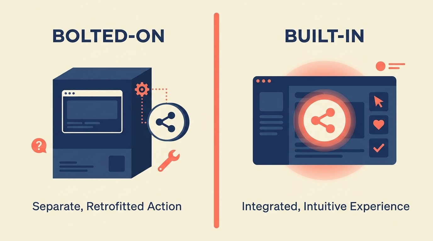 Built-in growth mechanisms versus bolted-on features in product design