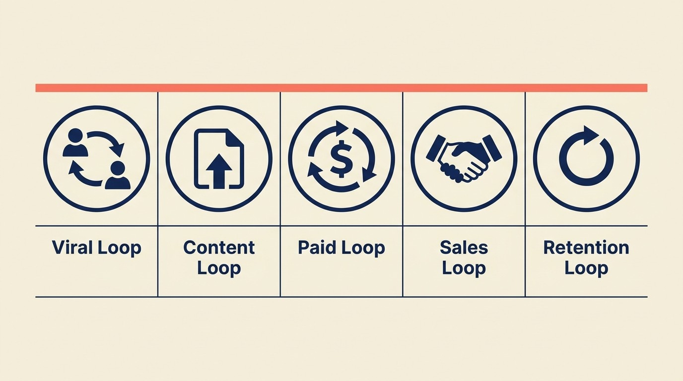 Five types of growth loops: viral, content, paid, sales, and retention loops