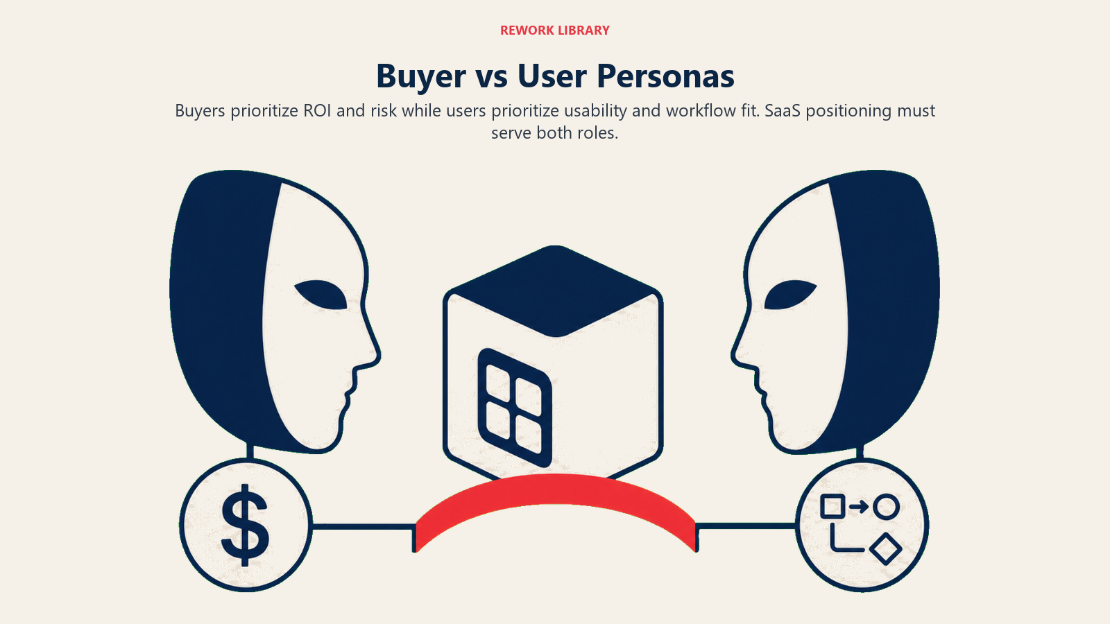 Buyer vs User Personas illustrated with buyer and user masks