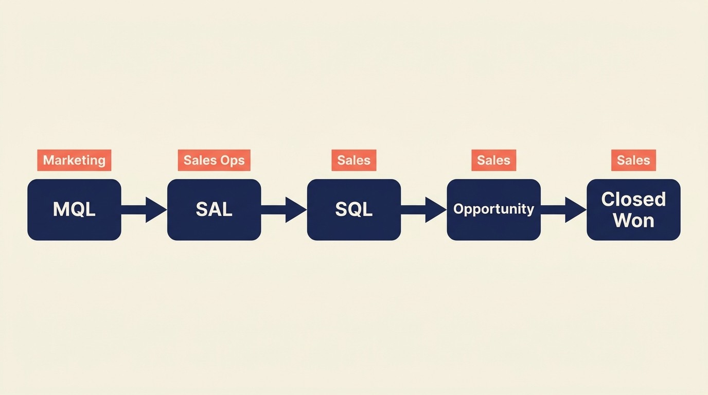 Marketing-to-sales lead handoff process stages