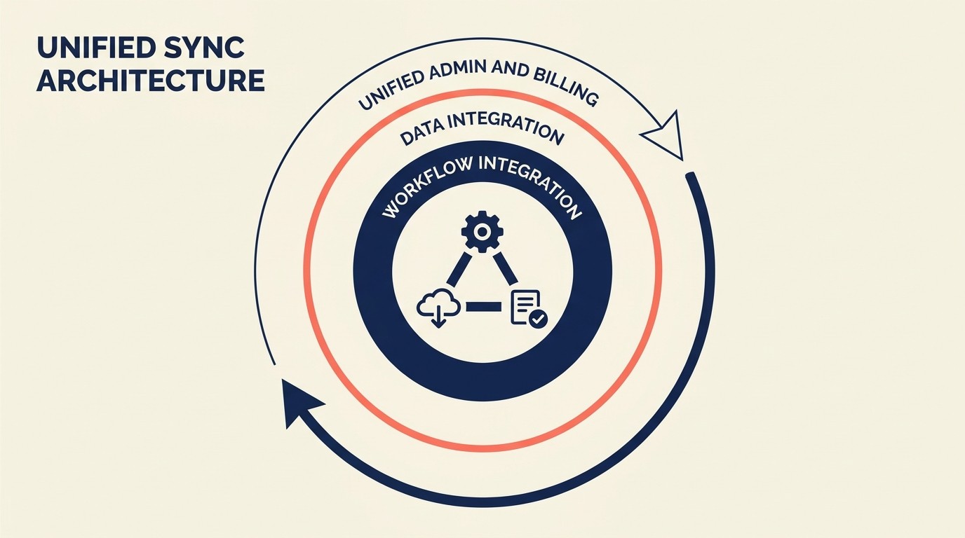 Integration and platform value showing data, workflow, and admin unification benefits
