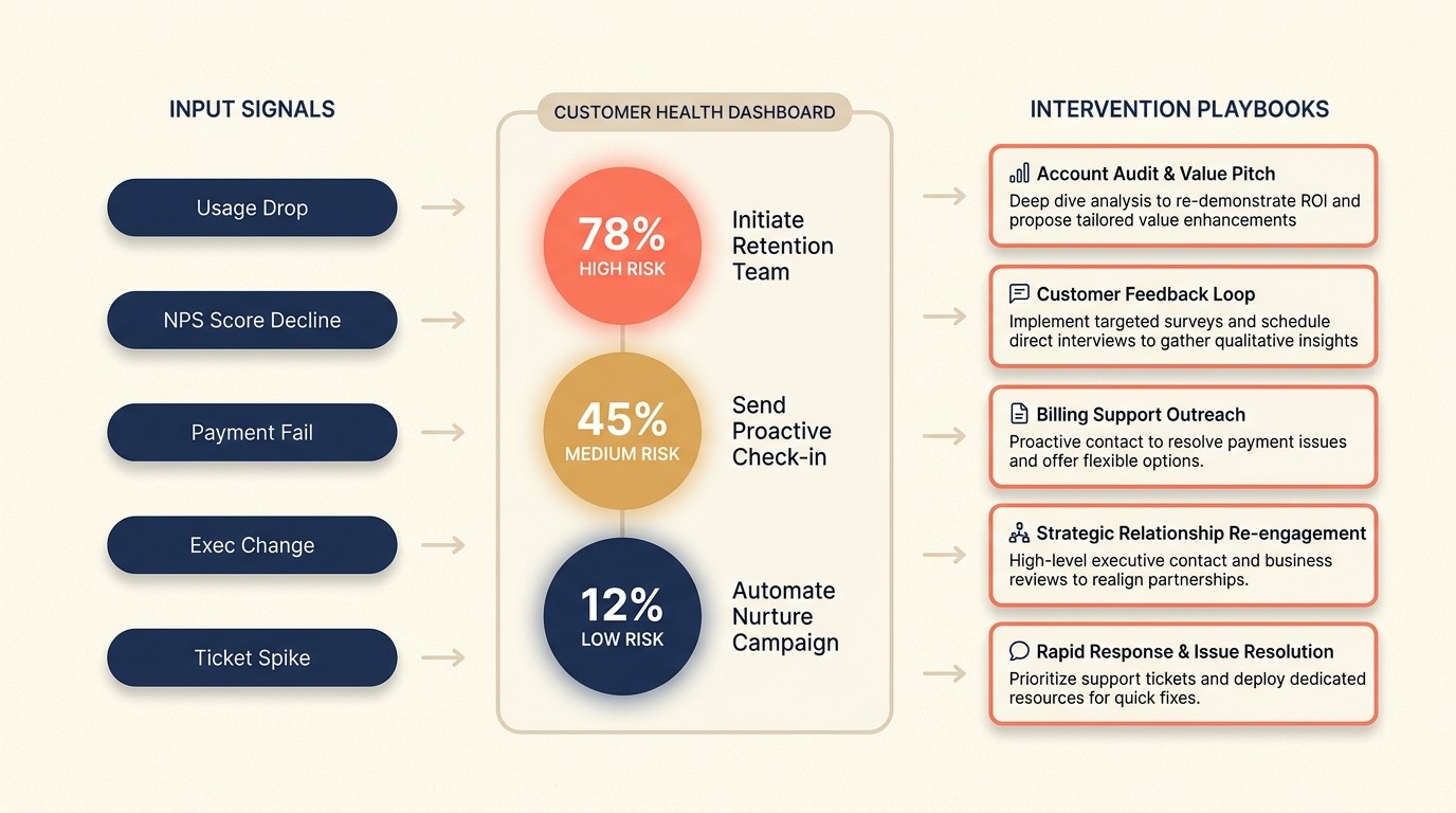 Customer health score framework with red, yellow, and green risk tiers