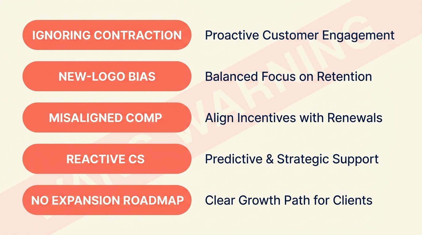 Common NRR mistakes: ignoring contraction, logo bias, misaligned comp, reactive CS