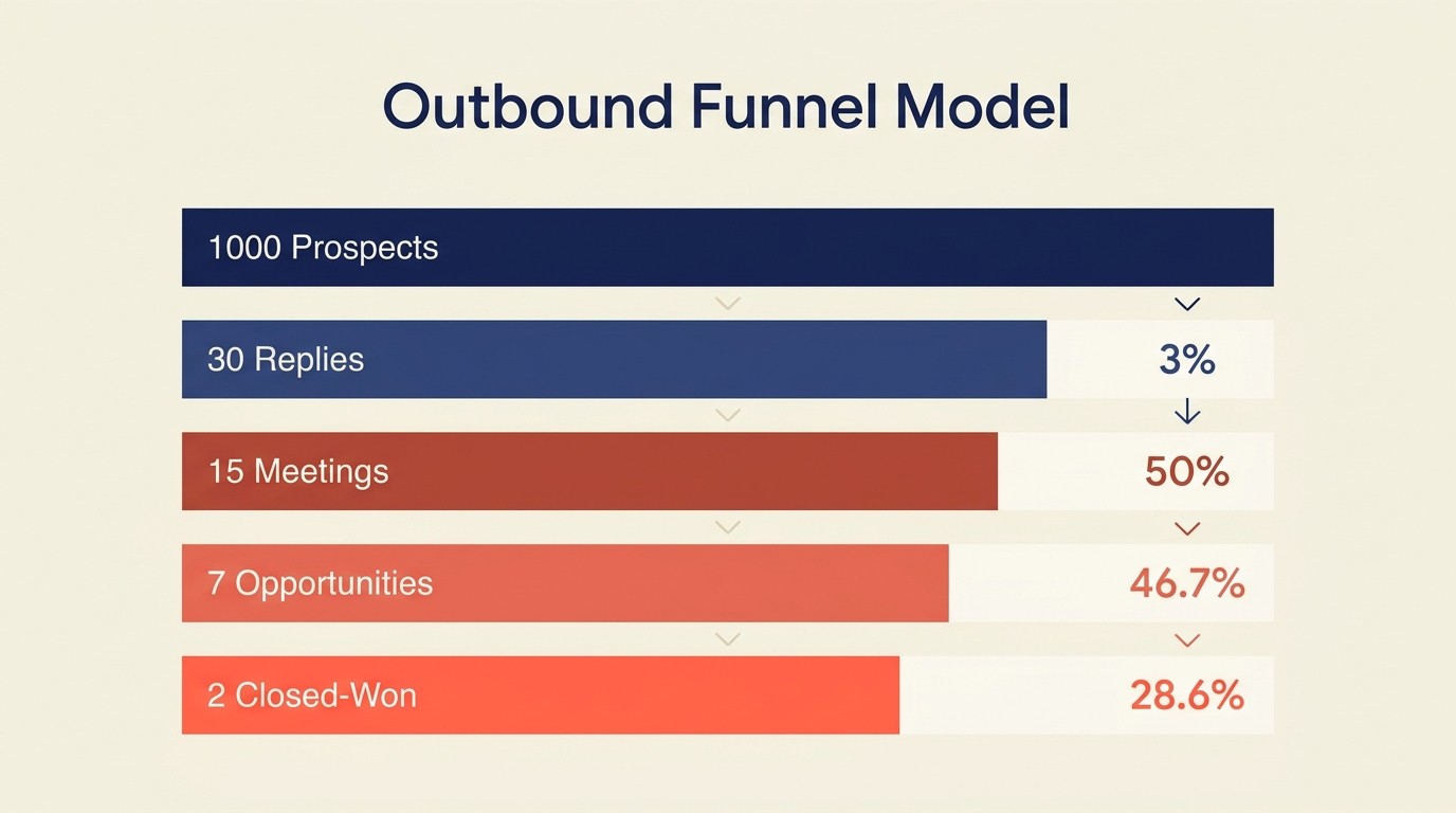 Outbound prospecting metrics and optimization funnel from response rates to closed deals