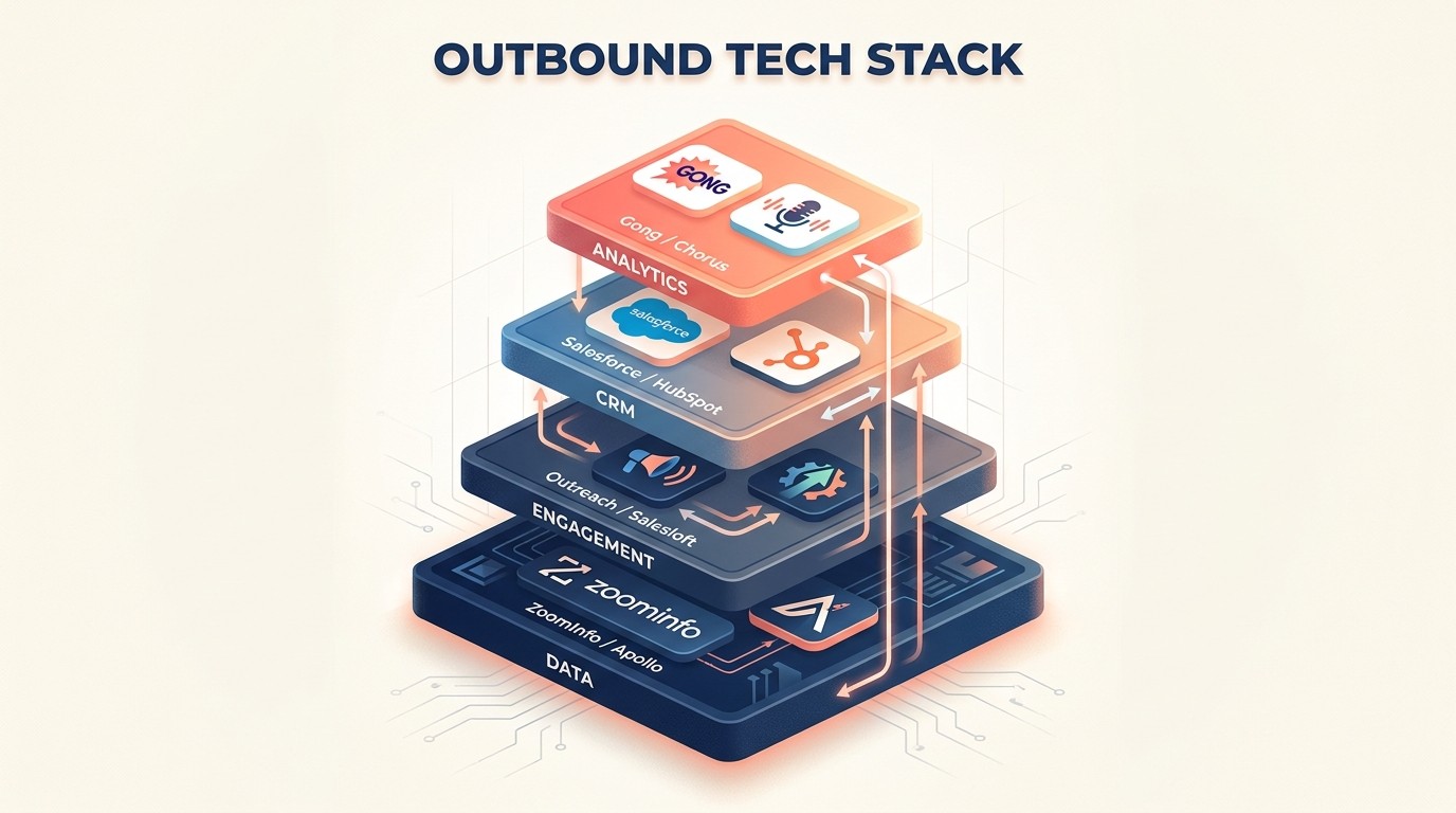 Outbound prospecting technology stack with sales engagement and enrichment tools