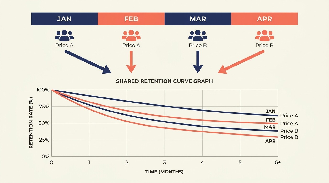 Cohort-based pricing testing with time and segment cohorts