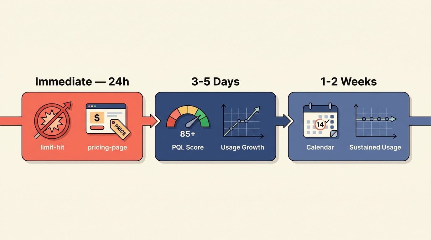 Sales outreach timing triggers for immediate short-term and medium-term signals