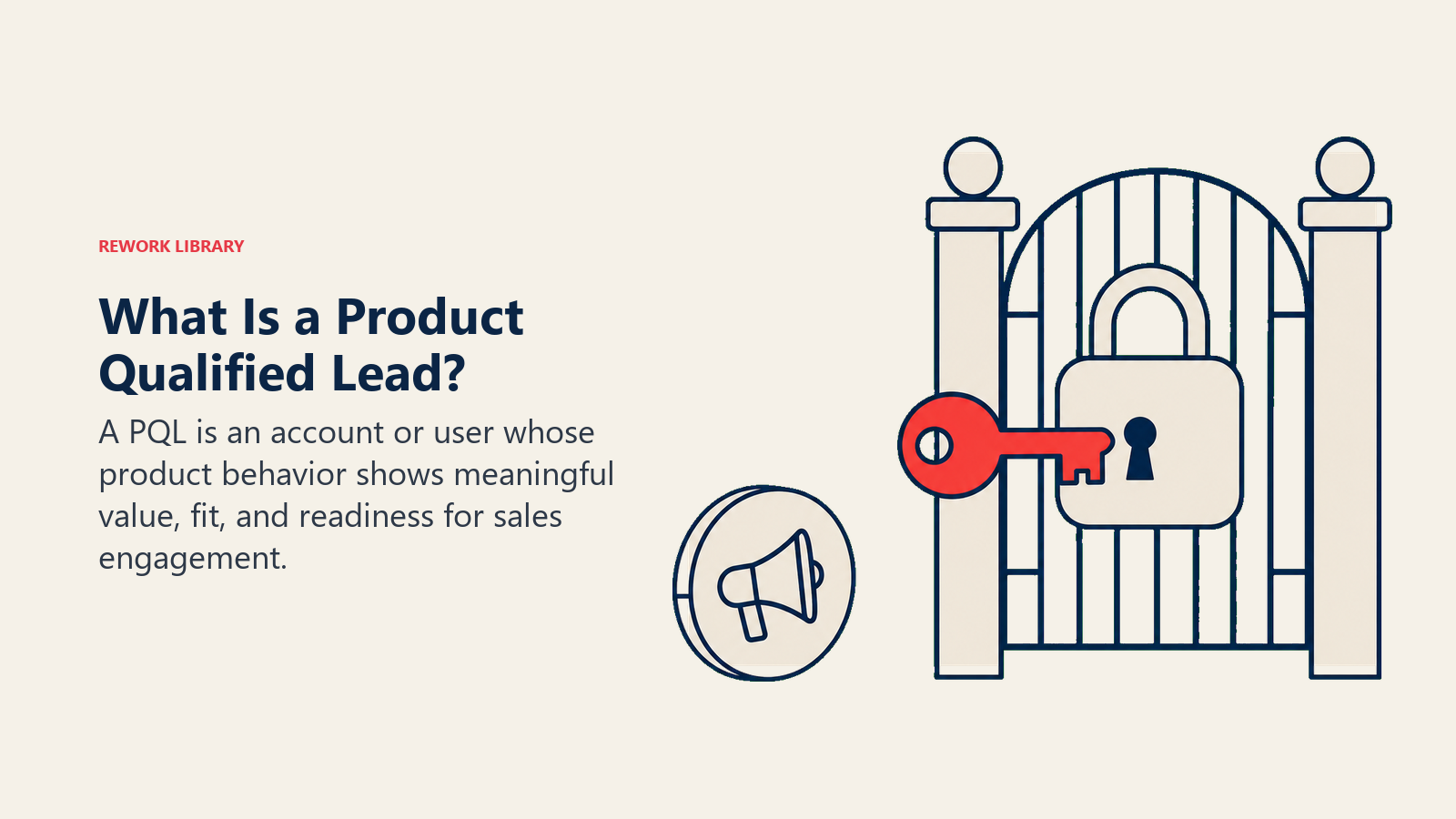 What Is a Product Qualified Lead? illustrated with a product usage key unlocking a high-fit account gate while a generic marketing token remains outside