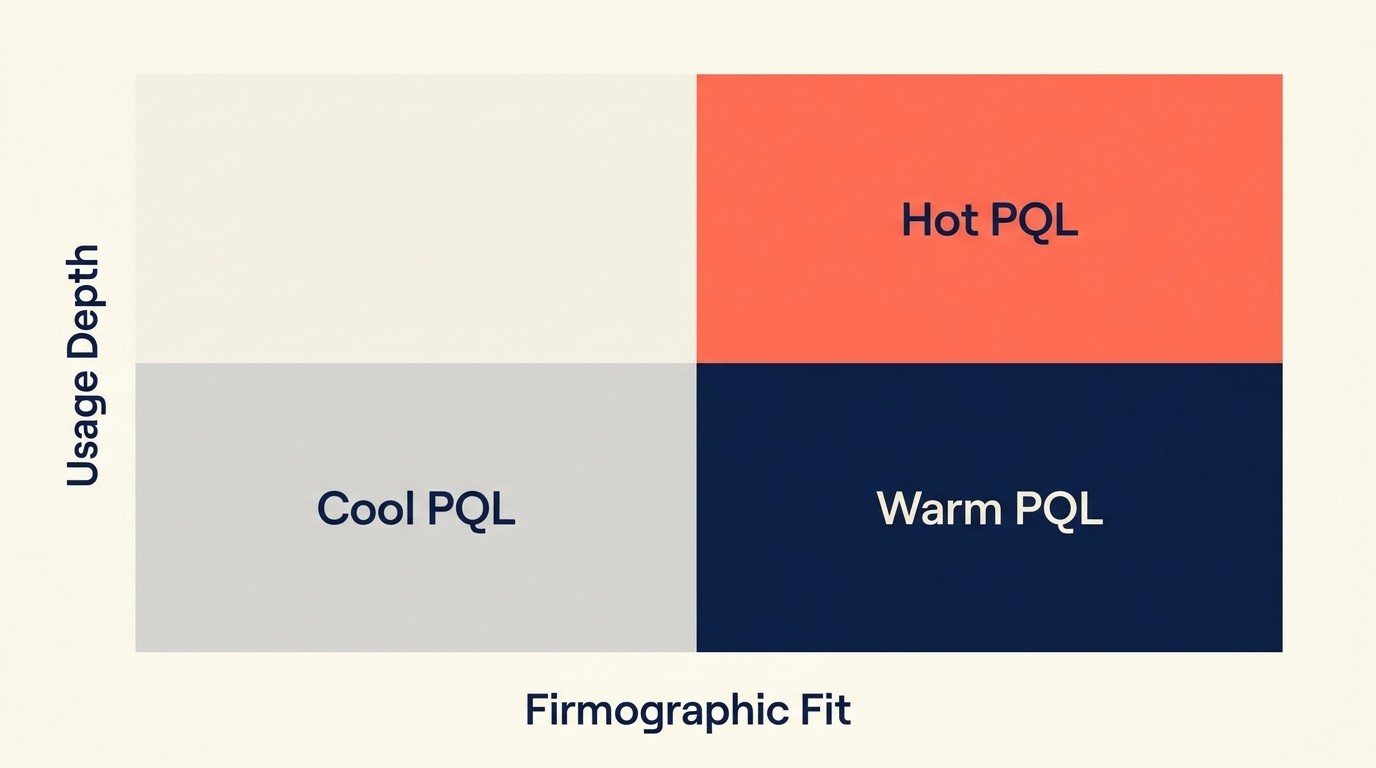 PQL prioritization tiers showing Hot, Warm, and Cool lead segments