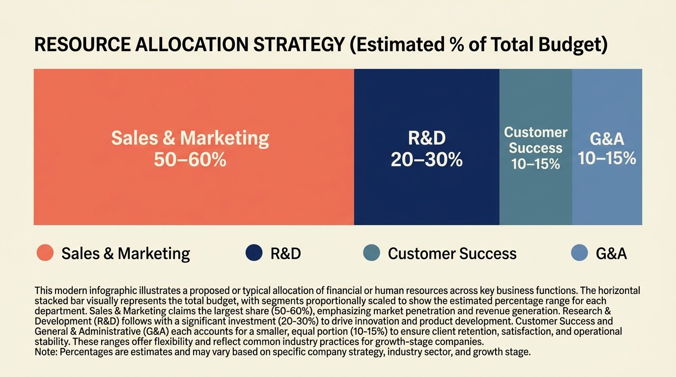 SaaS cost structure allocation across S&M, R&D, customer success, and G&A