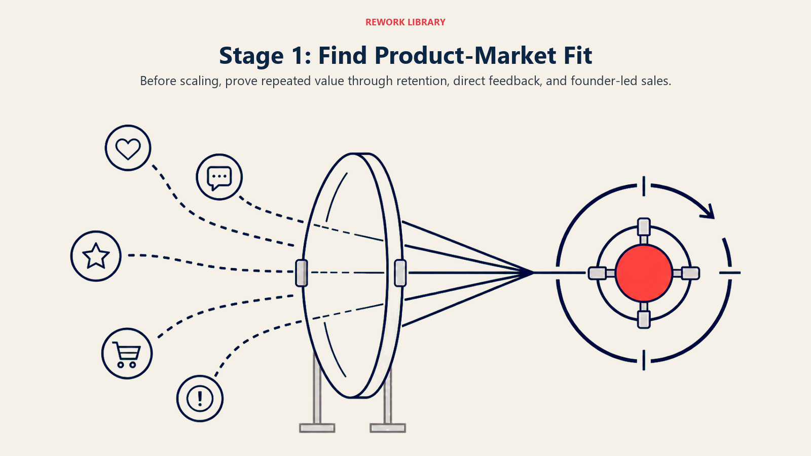 Product-market fit stage focusing customer feedback into repeatable retained value