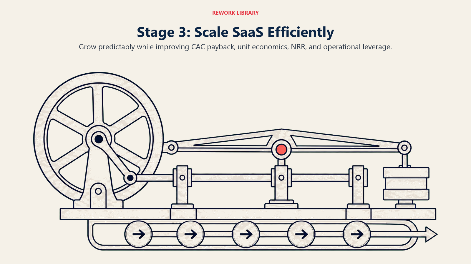 SaaS scaling flywheel balanced by CAC payback and unit economics