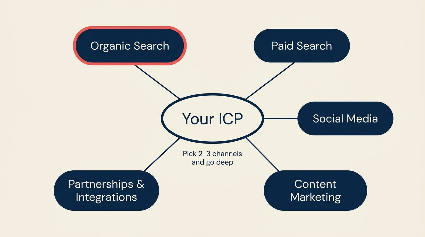 SaaS marketing funnel flow illustrating awareness channels feeding the pipeline