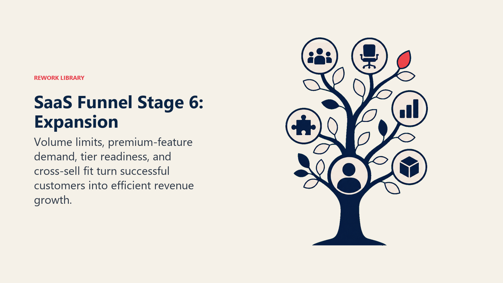 SaaS Funnel Stage 6: Expansion illustrated with customer expansion tree
