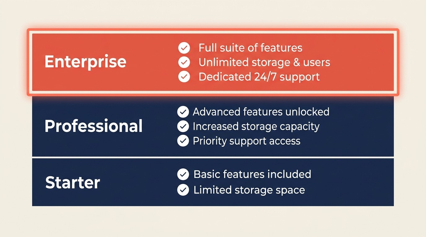 Feature-based tier pricing comparison with Good-Better-Best structure