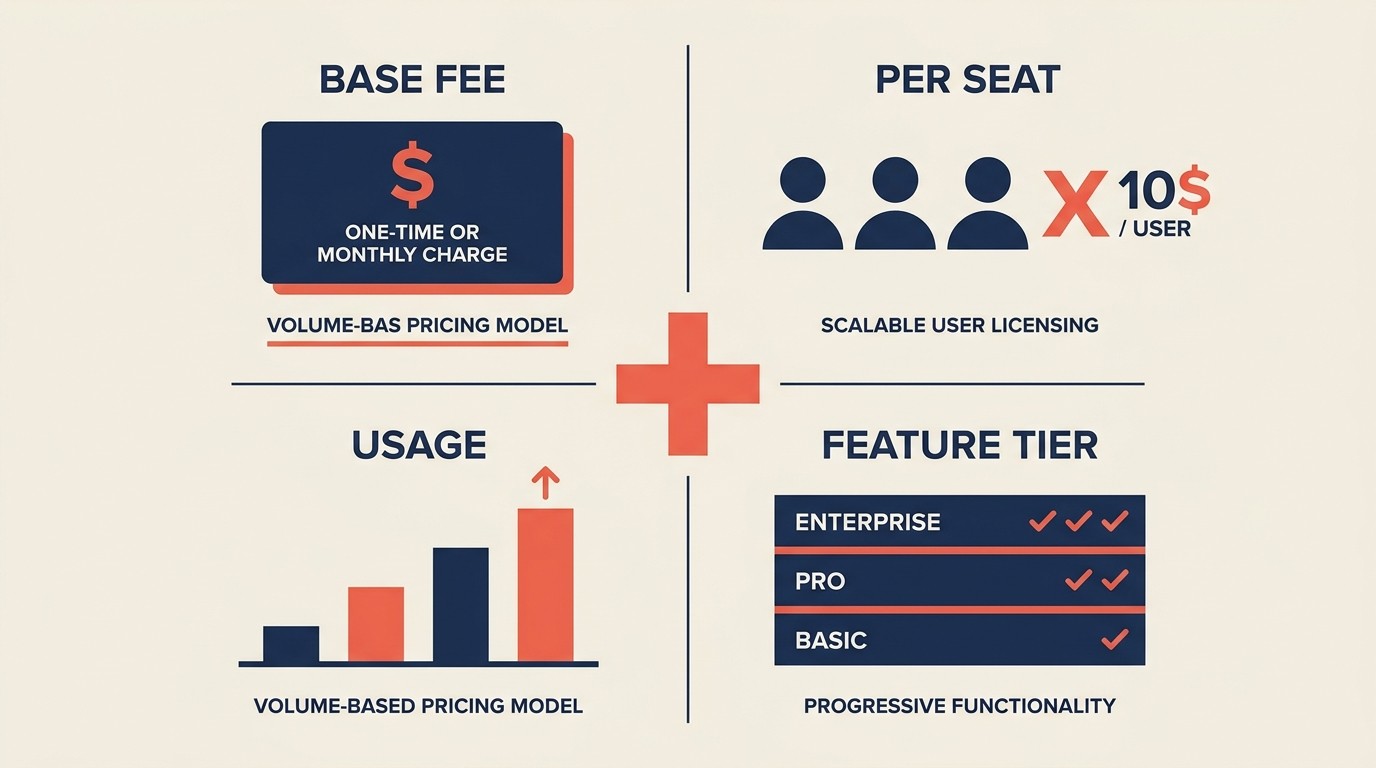 Hybrid SaaS pricing combining seats, usage, tiers, and value metrics