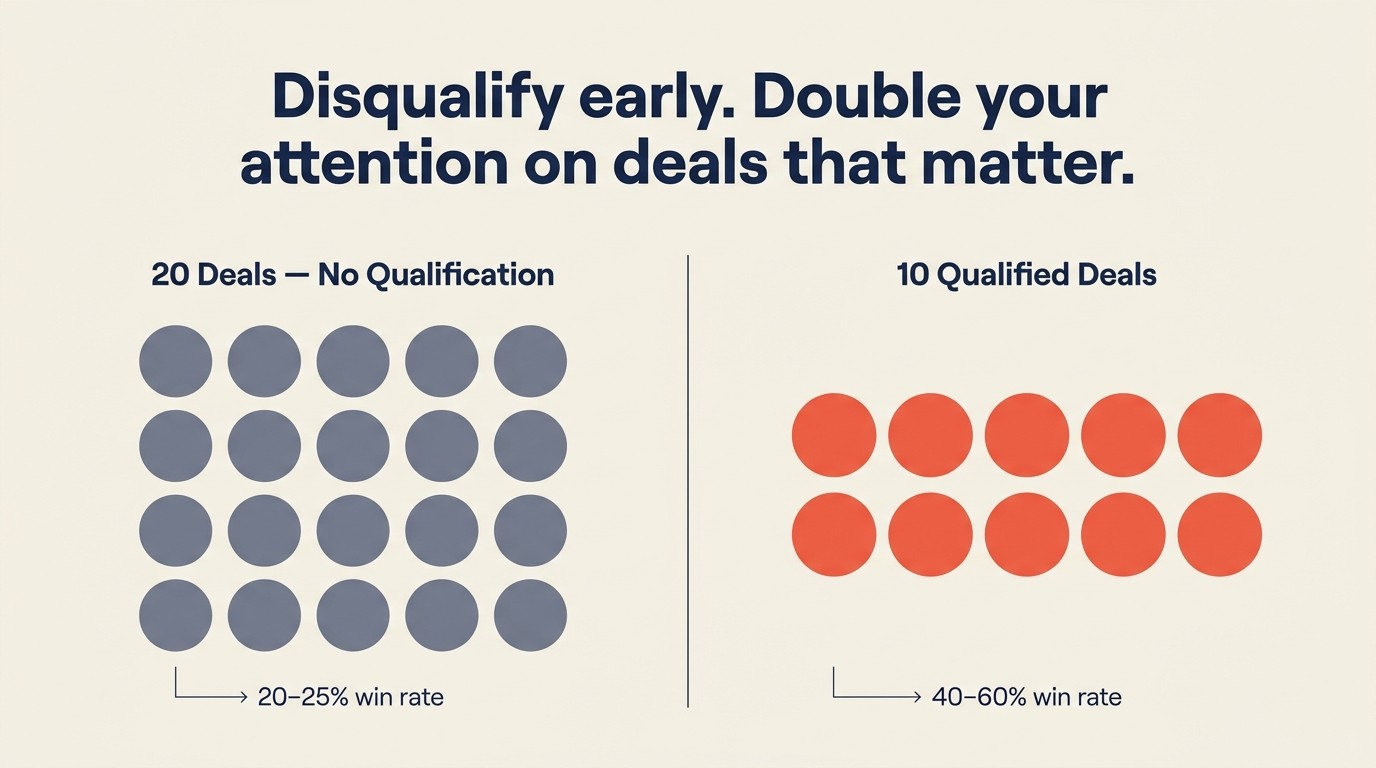 Sales time allocation impact on win rates showing qualified versus unqualified pipeline