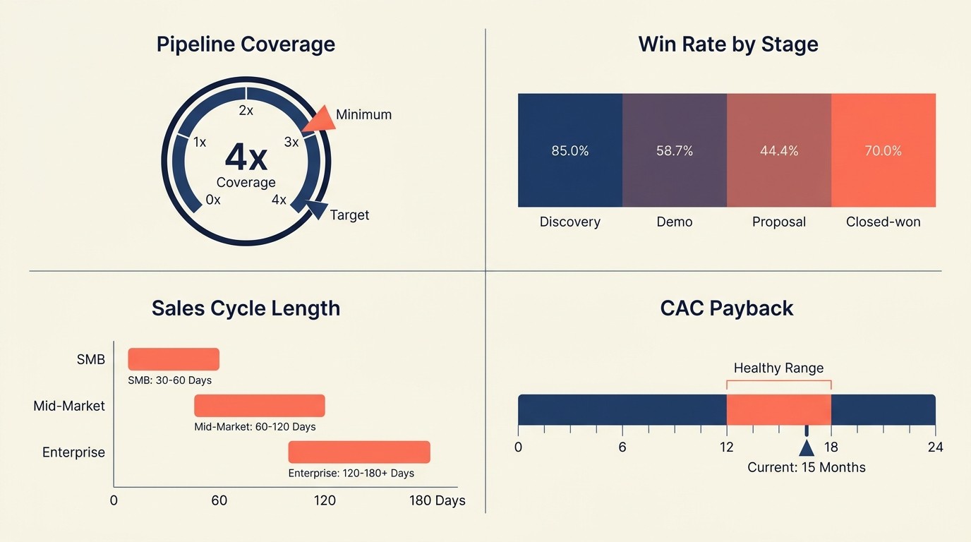 Key sales metrics to track and optimize including pipeline coverage and win rate