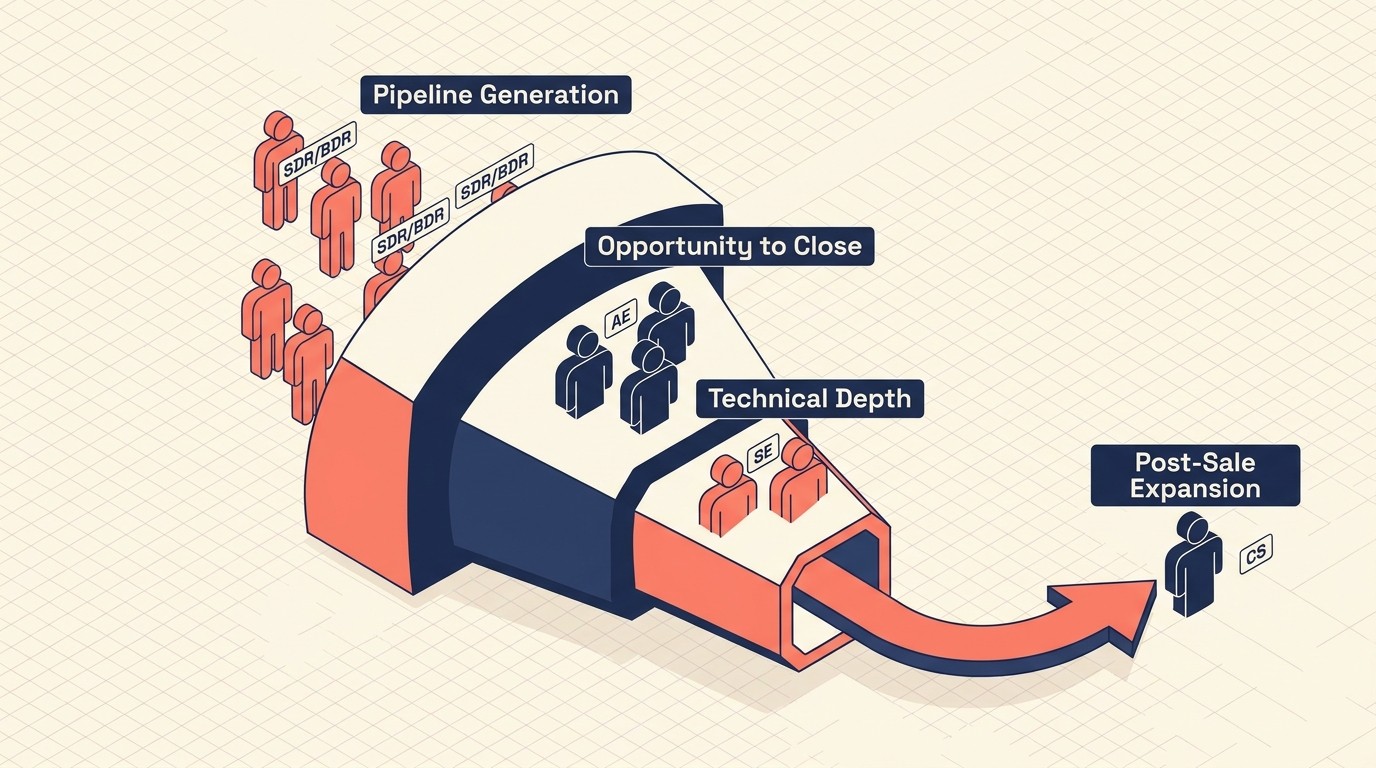 Specialized sales team roles that scale from SDR to AE to SE