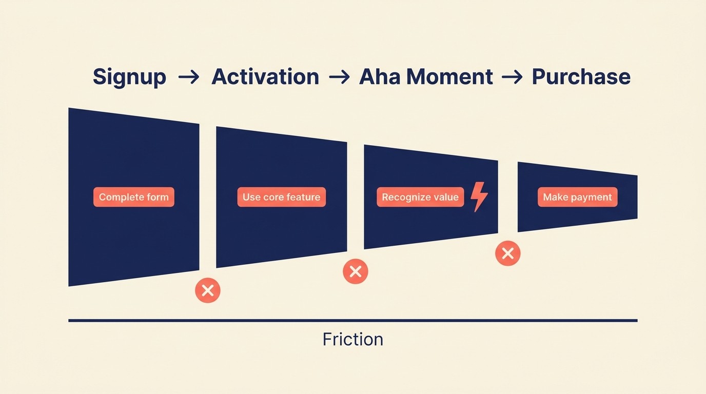 Conversion journey map from signup through activation to paid upgrade
