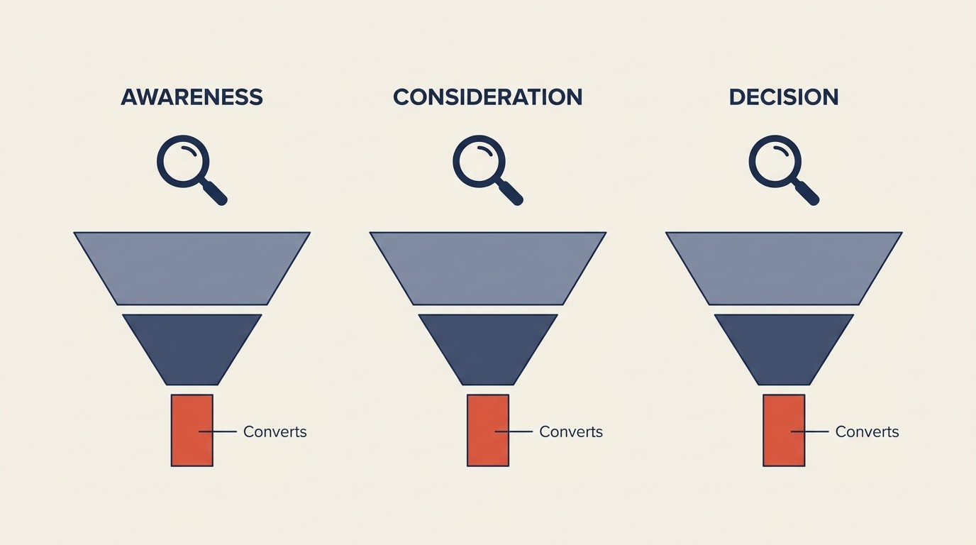 SaaS SEO buyer intent journey mapping awareness to decision stages