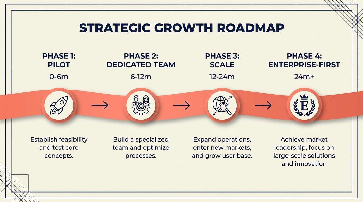 Four-phase roadmap for SMB to enterprise upmarket expansion over 24+ months
