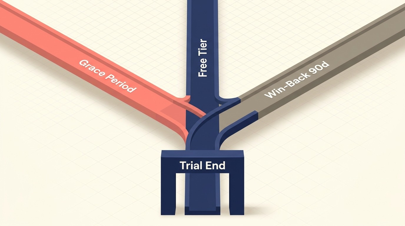 Post-trial recovery strategies including grace periods, extensions, downgrades, and win-back campaigns