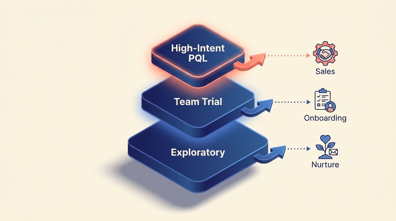 Trial user segmentation across high-intent, exploratory, individual, team, and PQL categories