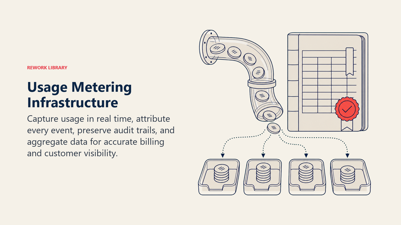 Usage metering infrastructure attributing real-time consumption events to auditable customer records