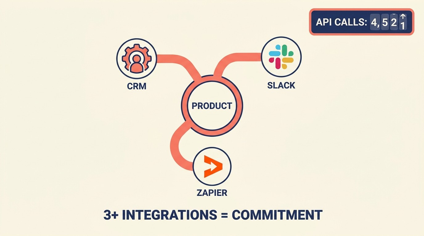 Integration triggers showing API connections and third-party stack commitment signals