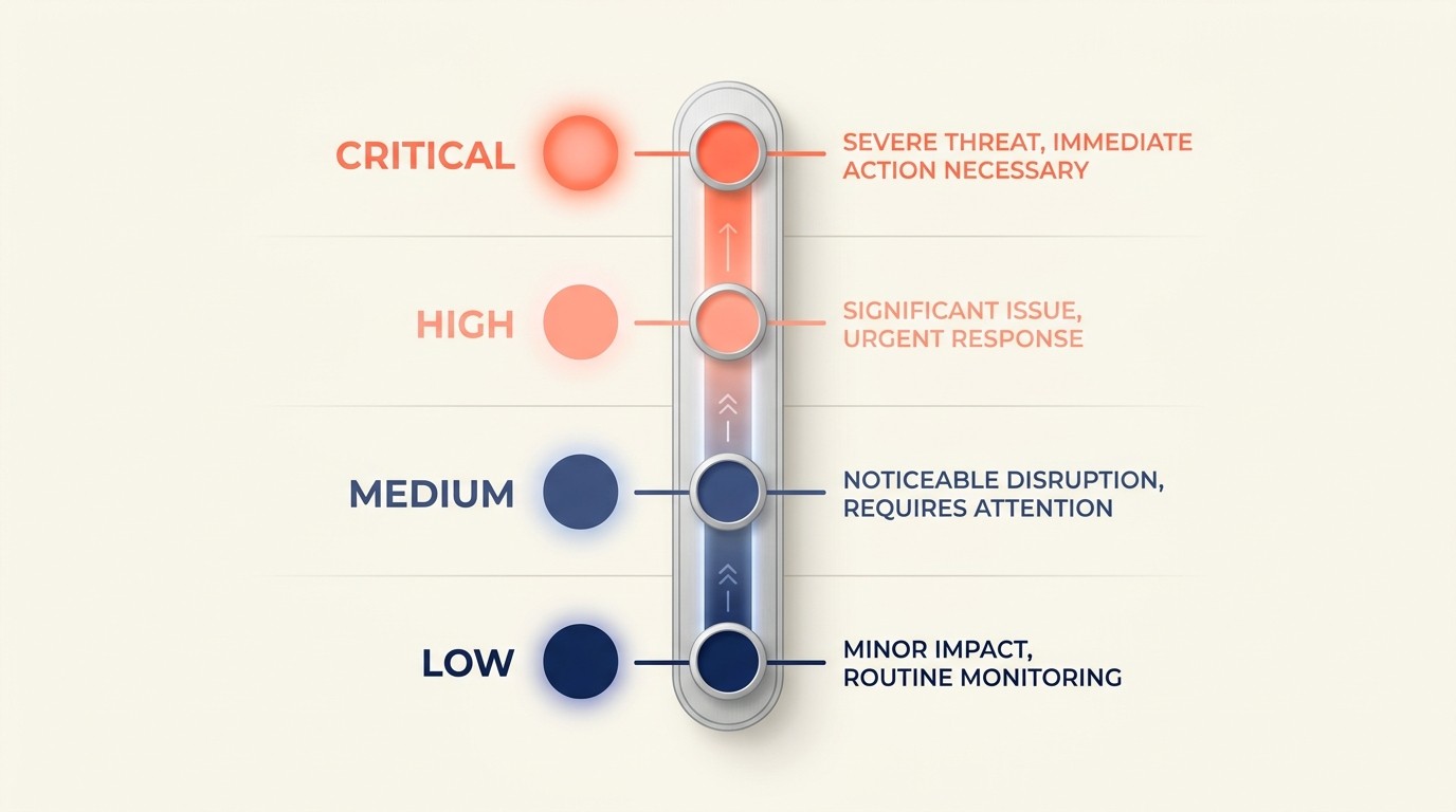 Alert severity level tiers from critical to low priority for CS teams