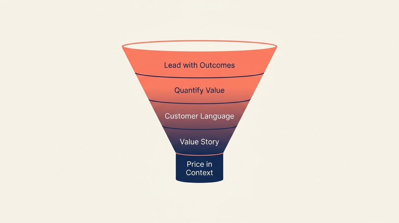 Value communication framework leading with outcomes quantifying benefits and using customer language