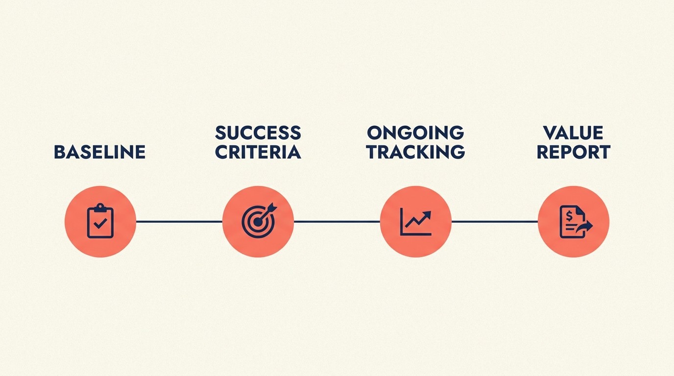 Value documentation system tracking baseline metrics success criteria and ongoing customer outcomes