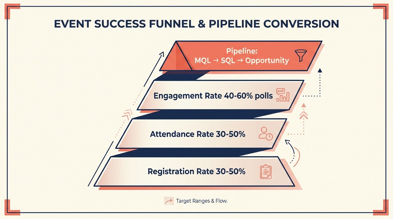 Webinar metrics dashboard tracking registration attendance engagement and pipeline value