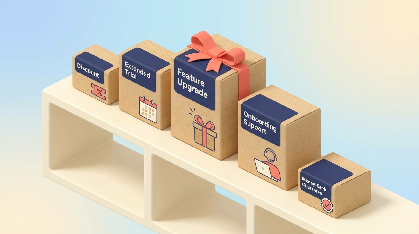 Win-back offer strategies comparing discounts, extended trials, feature upgrades, and money-back guarantees