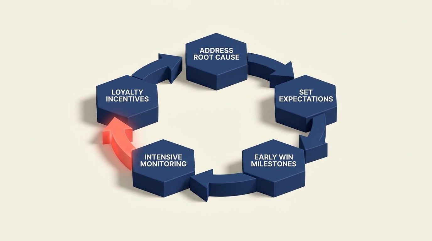 Preventing re-churn through addressing original churn reasons and intensified monitoring of returning customers