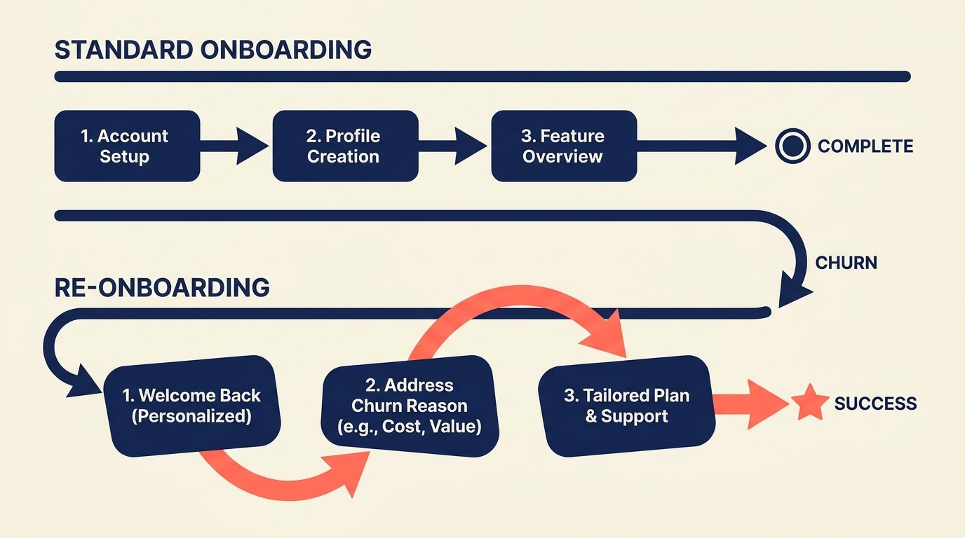 Re-onboarding process tailored to original churn reasons for returning customers