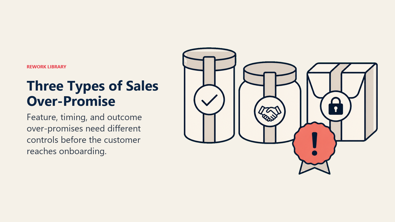Three Types of Sales Over-Promise shown as three sealed promise containers