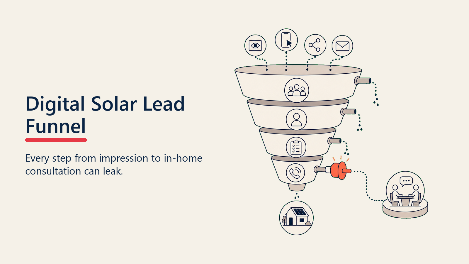 Digital Solar Lead Funnel shown as digital funnel leak map