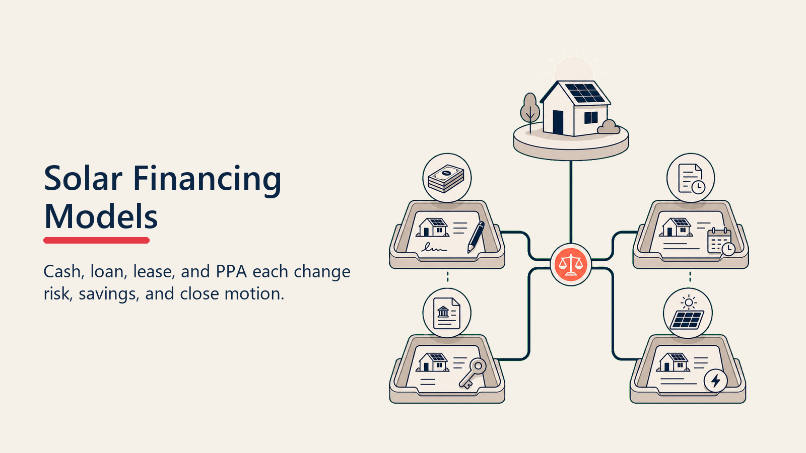 Solar Financing Models shown as four financing paths