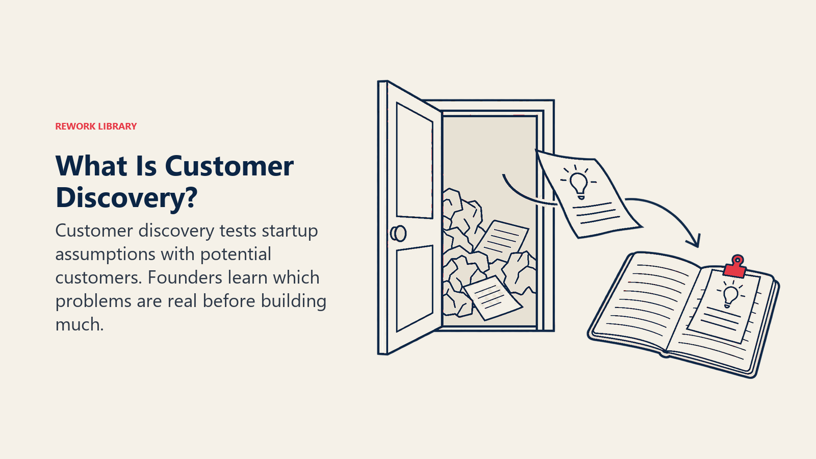 What Is Customer Discovery?, illustrated by doorway to listening notebook