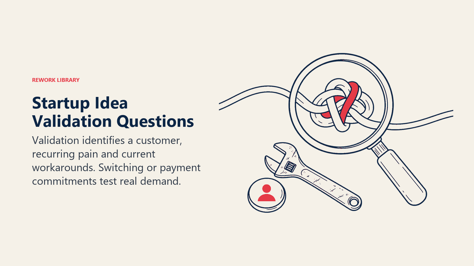 Startup idea validation lens revealing a recurring knot and customer workaround