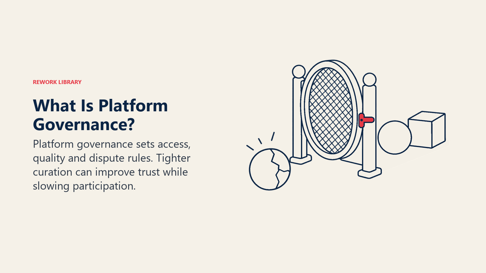 What Is Platform Governance illustrated by a rounded entry gate with a quality sieve