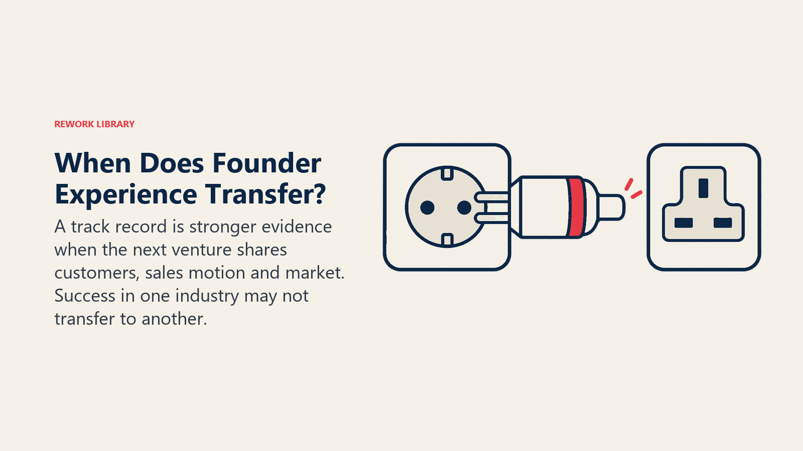 Adapter fitting one socket but not another shows prior founder experience transfers only to compatible markets