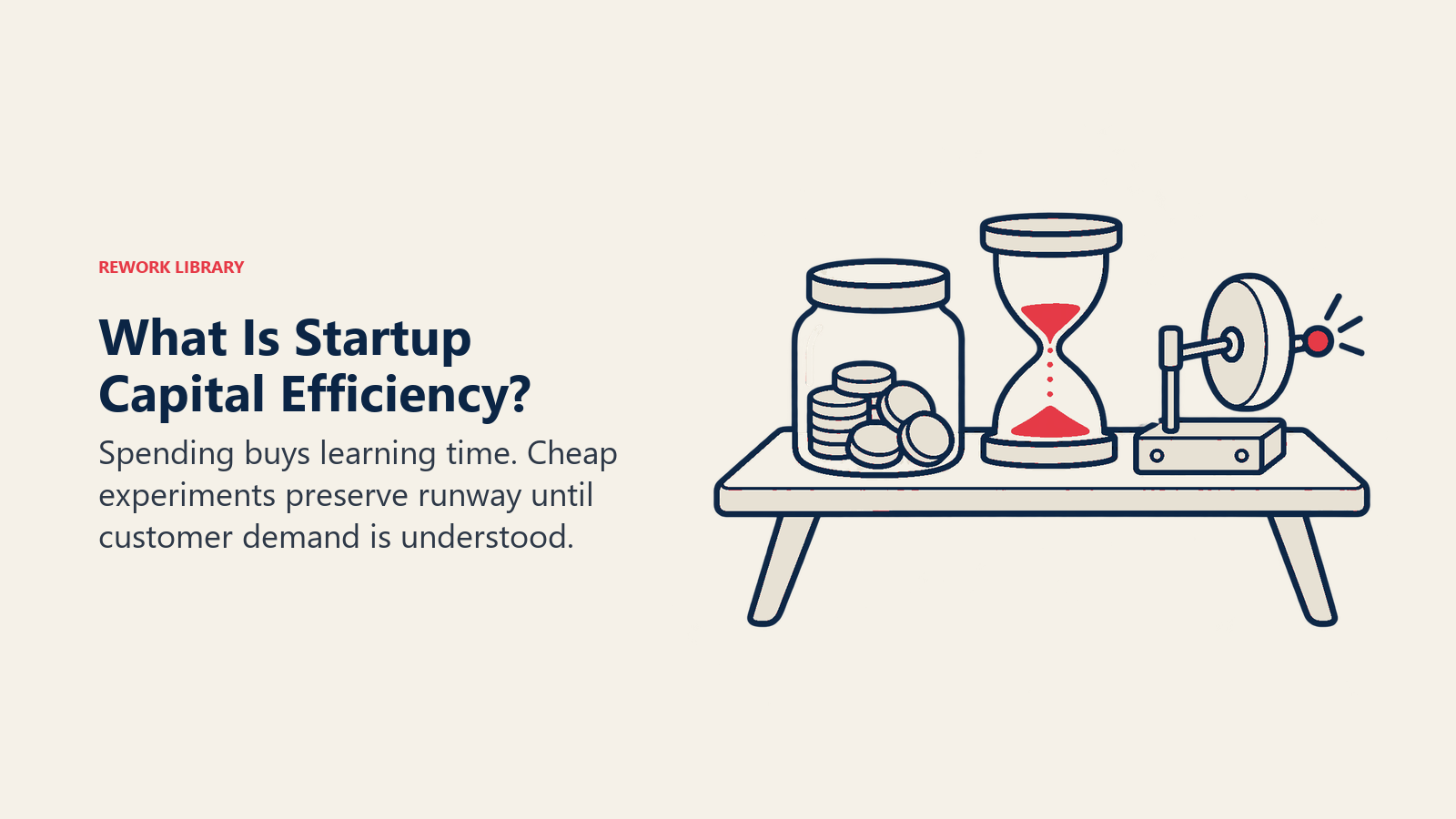 Was ist Kapitaleffizienz im Startup?, dargestellt durch eine Reserve-Sanduhr und einen Prototyp