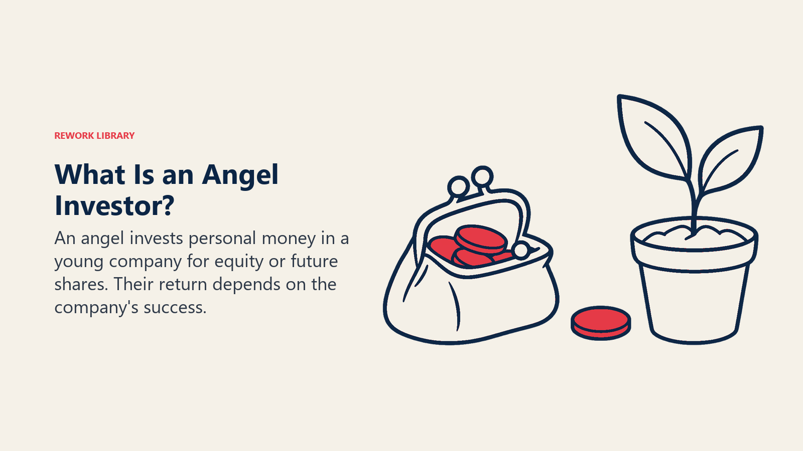 What Is an Angel Investor illustrated by personal purse supporting a seedling.