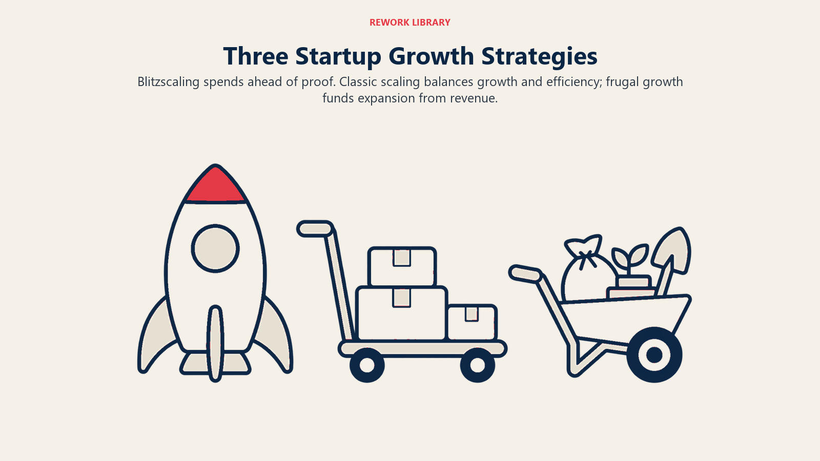 Three Startup Growth Strategies illustrated by three growth vehicles