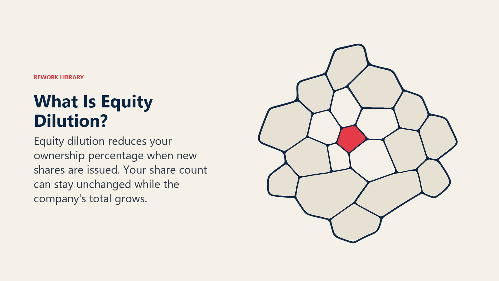 Fixed founder share tile becomes a smaller proportion of an expanding ownership mosaic