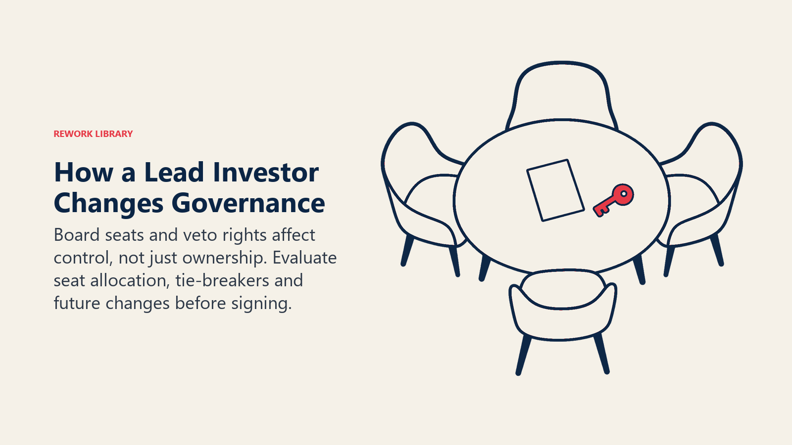How a Lead Investor Changes Governance illustrated by board table with one incoming seat and control key.